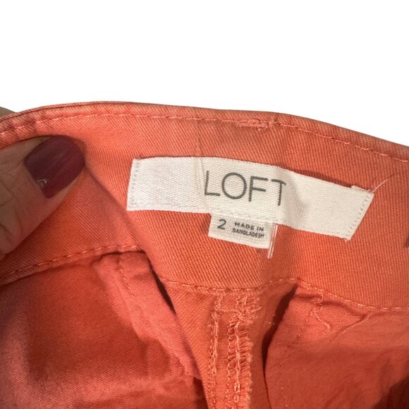 Loft Womens Washed Twill Shorts Size 2 Coral Orange Cotton Blend - Picture 6 of 8